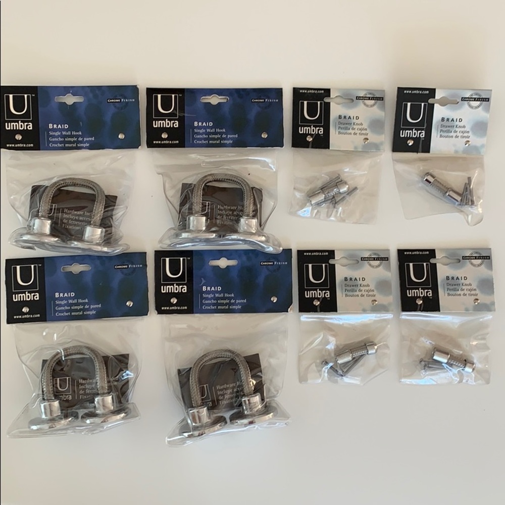 Set of Umbra wall hook drawer pull braided chrome
